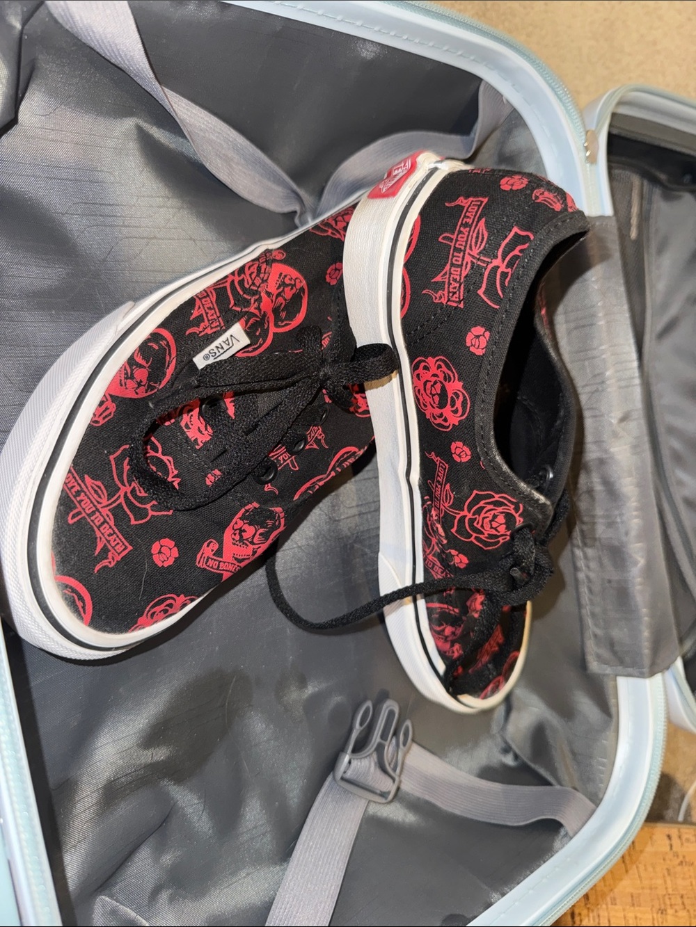 Vans Black Low-Top Sneakers with Red Rose & Skull Print